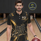 Custom Black Gold Bowling Team Shirt Bowling League Jersey Polo & 1/4 Zip