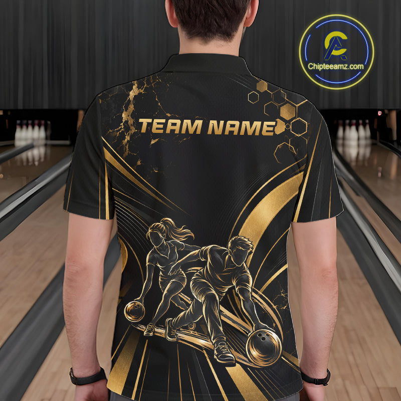 Custom Black Gold Bowling Team Shirt Bowling League Jersey Polo & 1/4 Zip