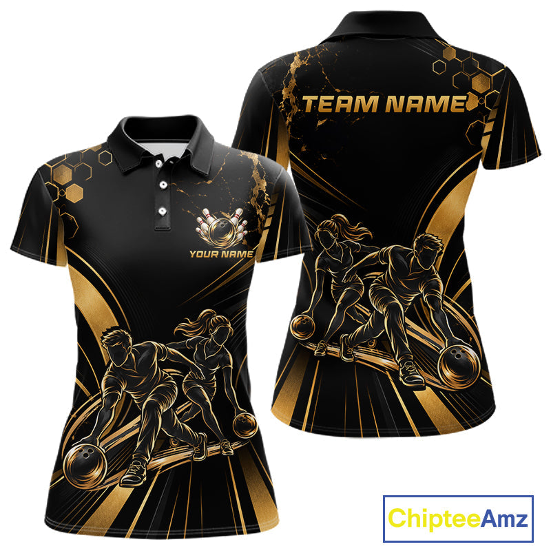Custom Black Gold Bowling Team Shirt Bowling League Jersey Polo & 1/4 Zip
