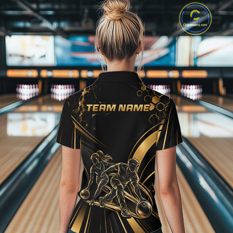 Custom Black Gold Bowling Team Shirt Bowling League Jersey Polo & 1/4 Zip
