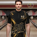 Custom Black Gold Bowling Team Shirt Bowling League Jersey Polo & 1/4 Zip