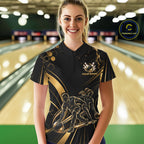 Custom Black Gold Bowling Team Shirt Bowling League Jersey Polo & 1/4 Zip