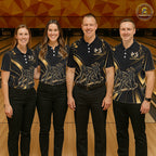 Custom Black Gold Bowling Team Shirt Bowling League Jersey Polo & 1/4 Zip