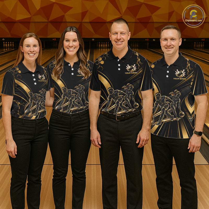 Custom Black Gold Bowling Team Shirt Bowling League Jersey Polo & 1/4 Zip