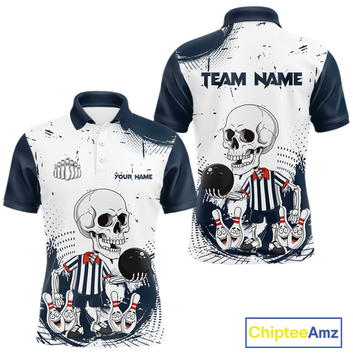 Skeleton Bowling Team Shirt Personalized Funny Bowling Team Jersey Polo & 1/4-Zip