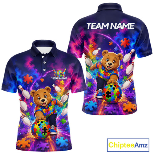 Colorful Autism Bear Bowling Shirt Custom Bowling Jersey League Polo & Quarter-Zip