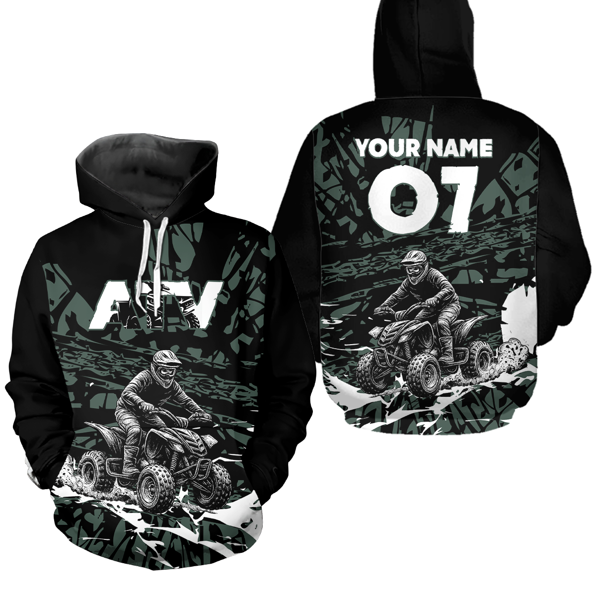 Custom ATV Motocross Hoodie Green Quad Bike Hoodie Racing Off-Road