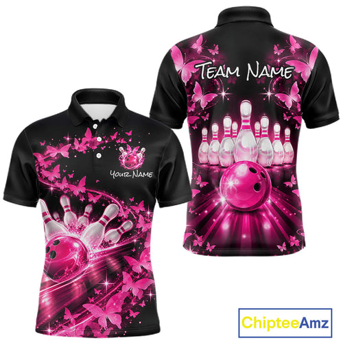 Pink Butterflies Bowling Shirts Custom Bowling Jersey