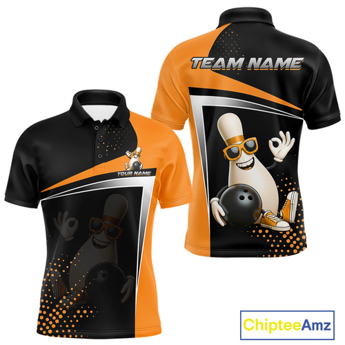 Custom Orange Funny Bowling Pin Shirt Bowling Team League Jersey Bowling Outfit