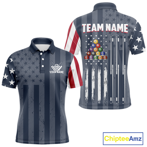 Custom American Flag Billiard Team Shirts Patriotic Billiard Jersey Polo & 1/4 Zip Pool Shirt