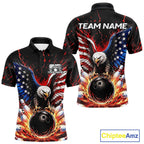 Custom American Flag Eagle Bowling Shirt Flame Patriotic Bowling Jersey League
