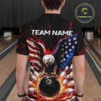 Custom American Flag Eagle Bowling Shirt Flame Patriotic Bowling Jersey League