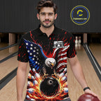 Custom American Flag Eagle Bowling Shirt Flame Patriotic Bowling Jersey League