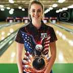 Custom American Flag Eagle Bowling Shirt Flame Patriotic Bowling Jersey League