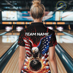 Custom American Flag Eagle Bowling Shirt Flame Patriotic Bowling Jersey League