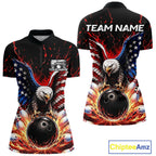 Custom American Flag Eagle Bowling Shirt Flame Patriotic Bowling Jersey League
