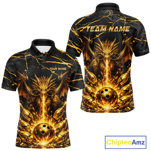 Custom Black and Gold Bowling Shirt Dragon Bowling Jersey League Polo & 1/4-Zip Outfit