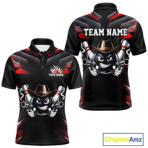 Custom Black & Red Funny Cowboy Bowling Shirt Polo & 1/4-Zip Bowling League
