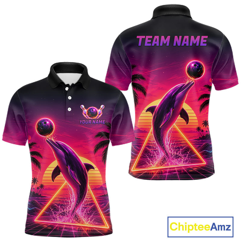 Custom Tropical Sunset Dolphin Bowling Shirt Funny Bowling Jersey