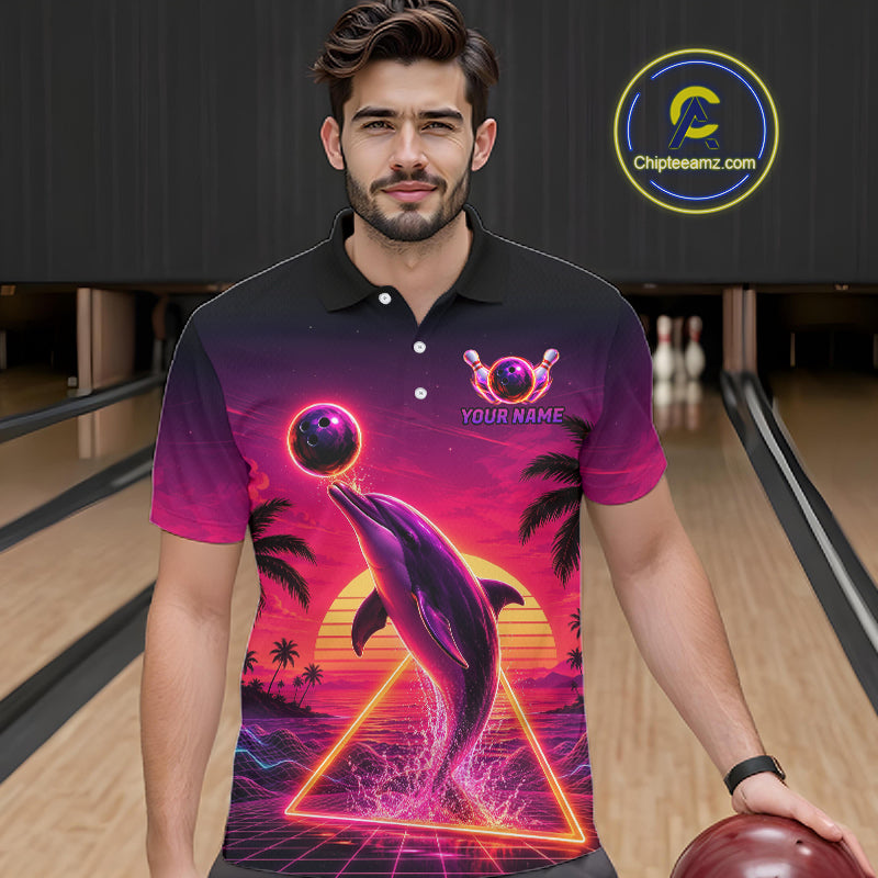 Custom Tropical Sunset Dolphin Bowling Shirt Funny Bowling Jersey