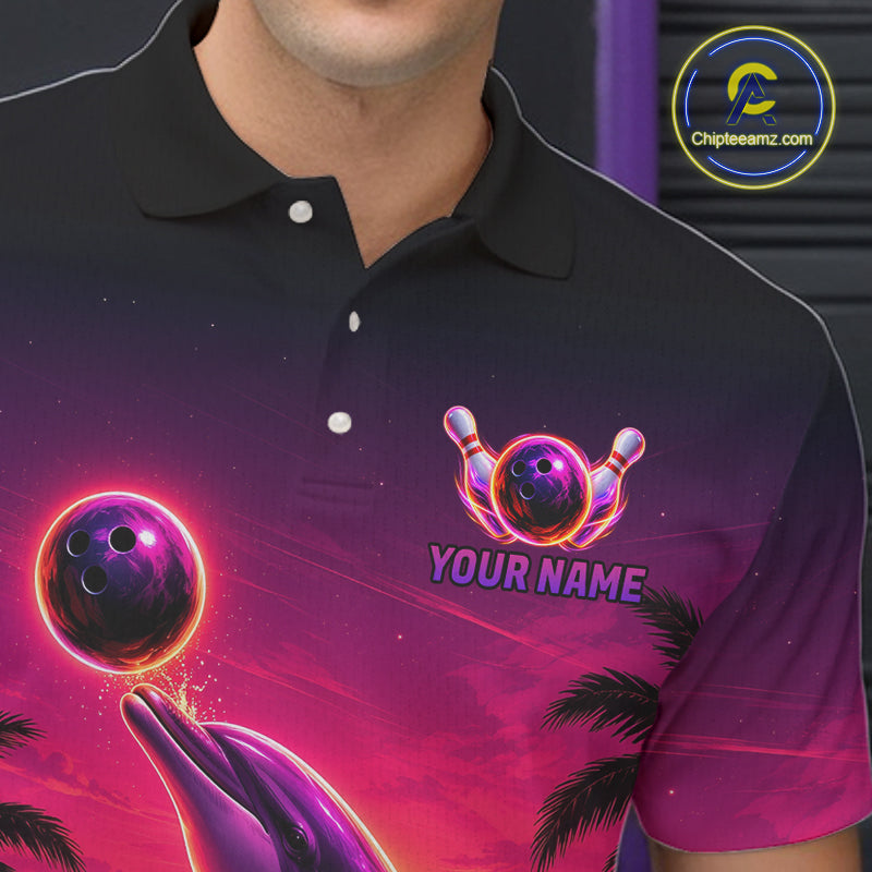 Custom Tropical Sunset Dolphin Bowling Shirt Funny Bowling Jersey