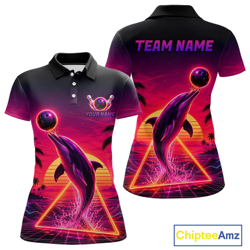 Custom Tropical Sunset Dolphin Bowling Shirt Funny Bowling Jersey