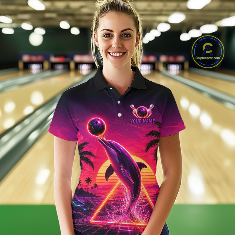 Custom Tropical Sunset Dolphin Bowling Shirt Funny Bowling Jersey