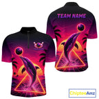 Custom Tropical Sunset Dolphin Bowling Shirt Funny Bowling Jersey