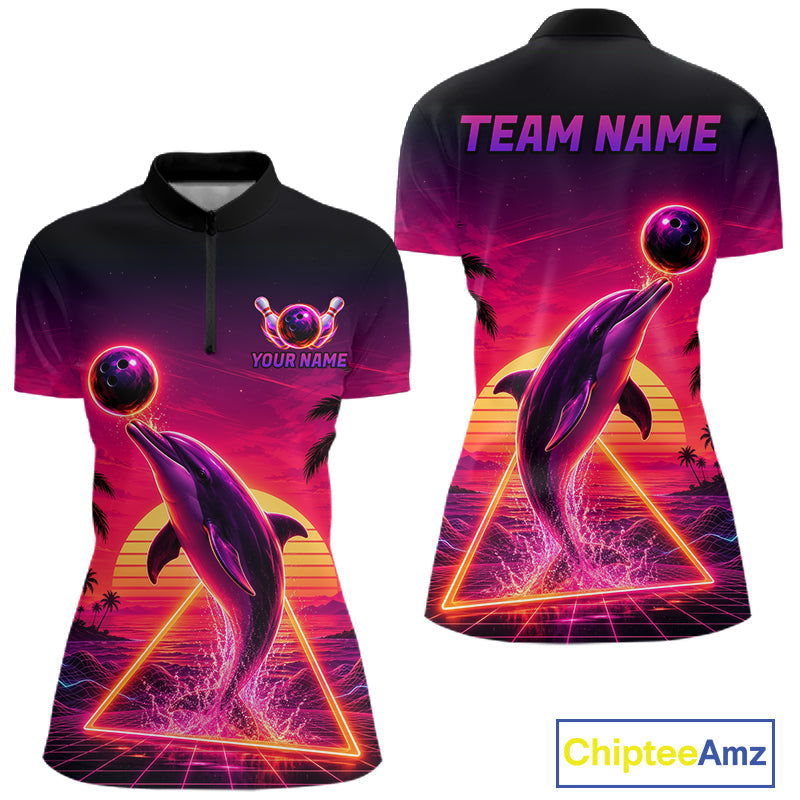 Custom Tropical Sunset Dolphin Bowling Shirt Funny Bowling Jersey