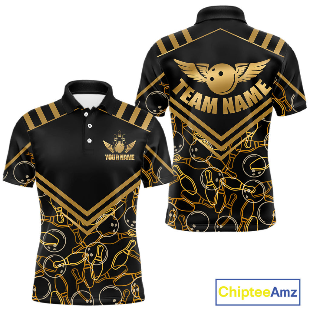 Custom Black & Gold Bowling Pattern Shirt Bowling Team Jersey Polo & 1/4 Zip Bowling Outfit
