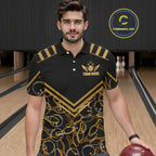 Custom Black & Gold Bowling Pattern Shirt Bowling Team Jersey Polo & 1/4 Zip Bowling Outfit