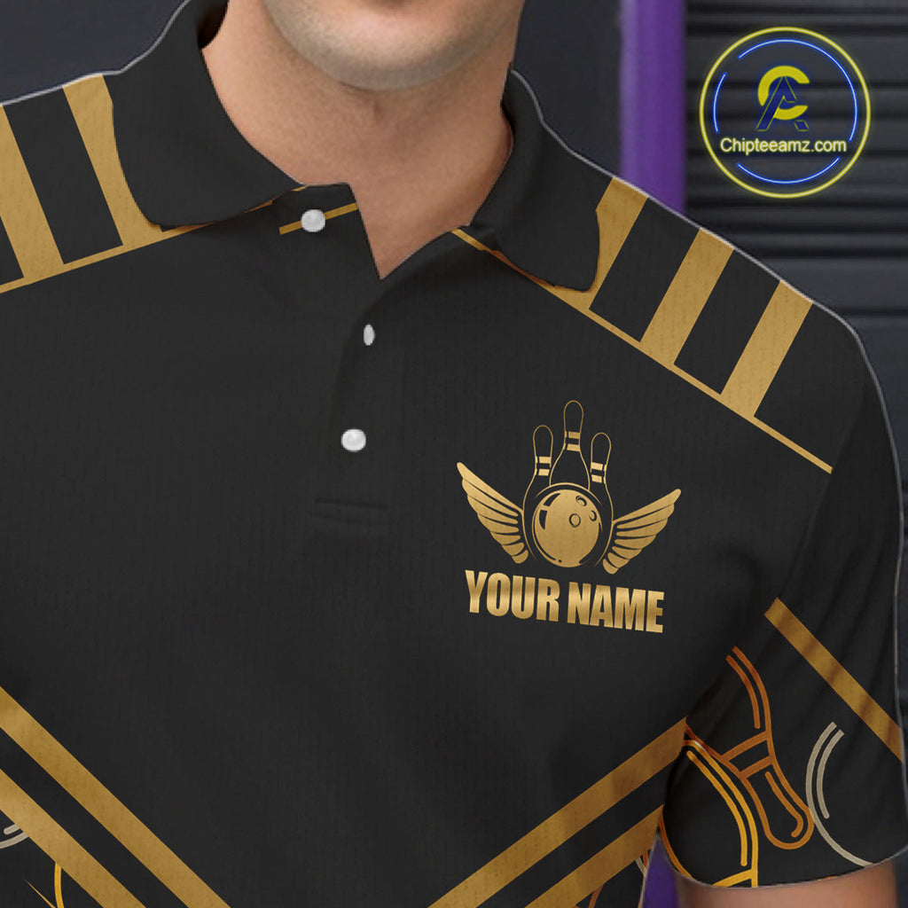 Custom Black & Gold Bowling Pattern Shirt Bowling Team Jersey Polo & 1/4 Zip Bowling Outfit