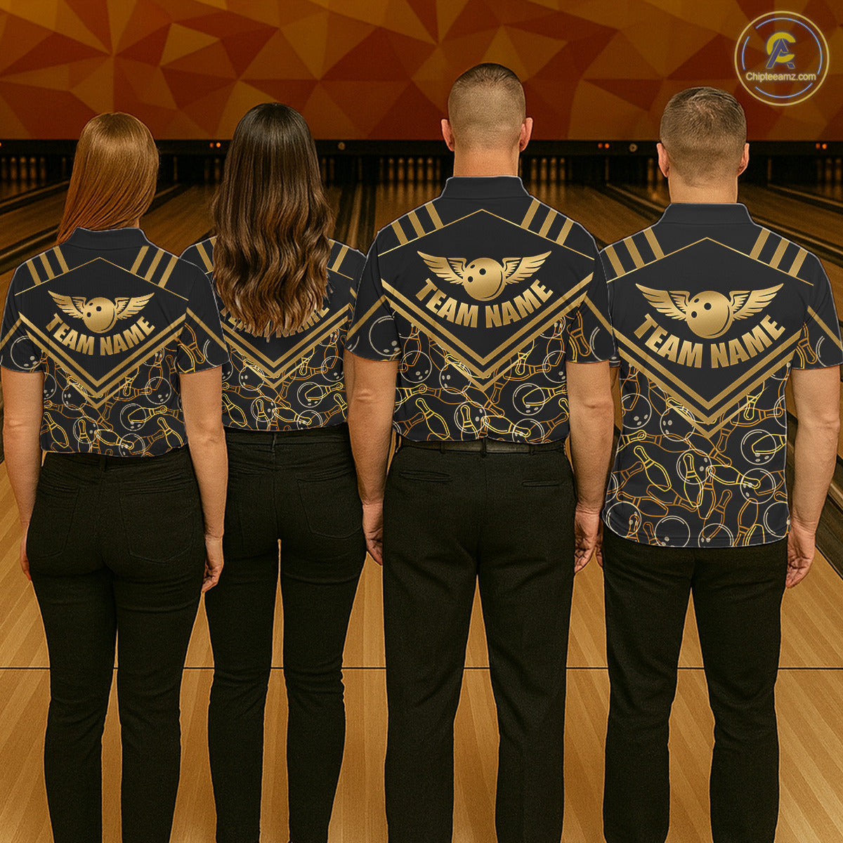 Custom Black & Gold Bowling Pattern Shirt Bowling Team Jersey Polo & 1/4 Zip Bowling Outfit