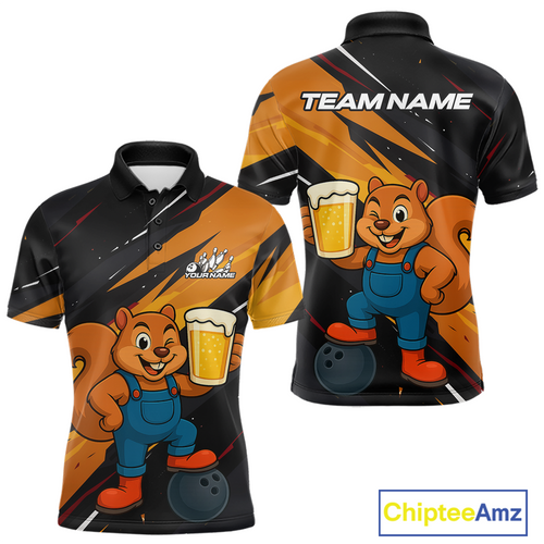 Funny Squirrel and Beer Bowling Team Shirt Custom Bowling League Jersey Bowling Outfit