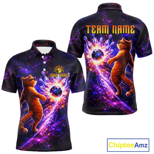 Galaxy Funny Cat Bowling Shirt Custom Bowling League Jersey Polo & Quarter-Zip Bowler Gift