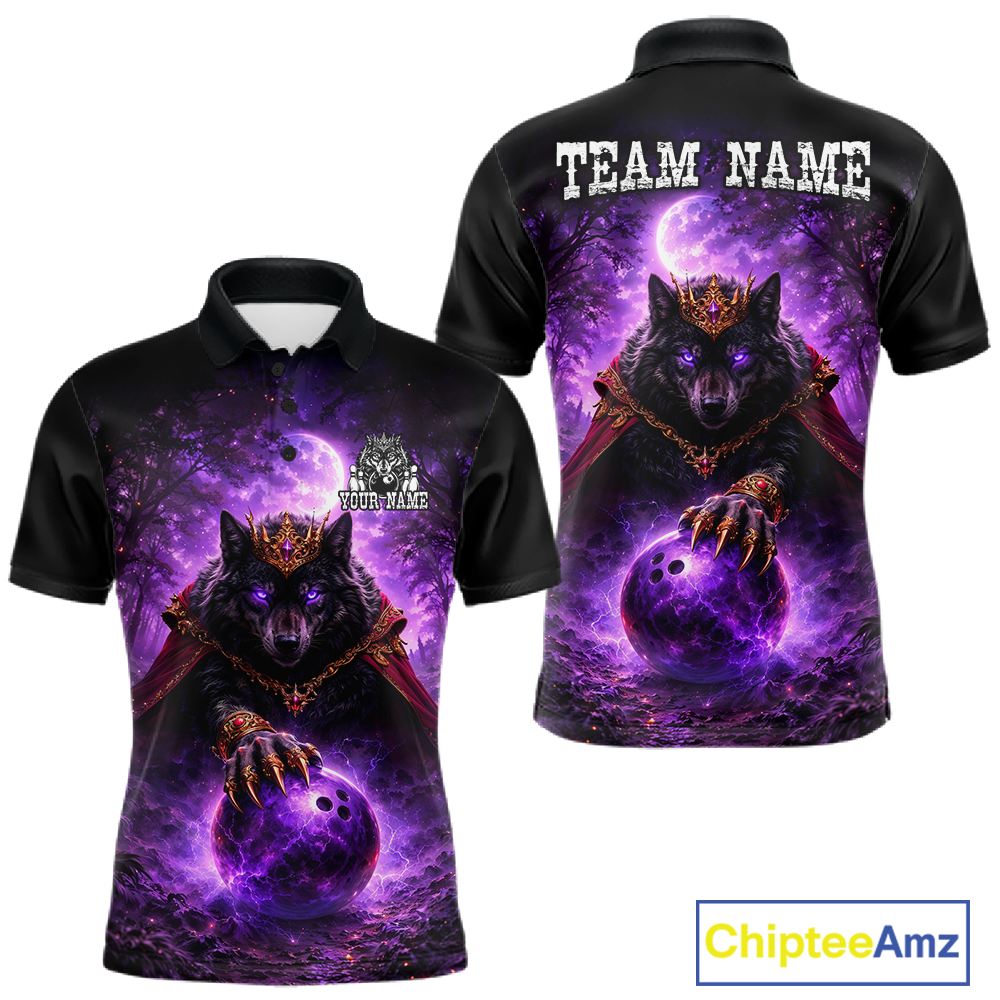 Personalized Night Realm King Wolf Bowling Shirt Crown Bowling Jersey