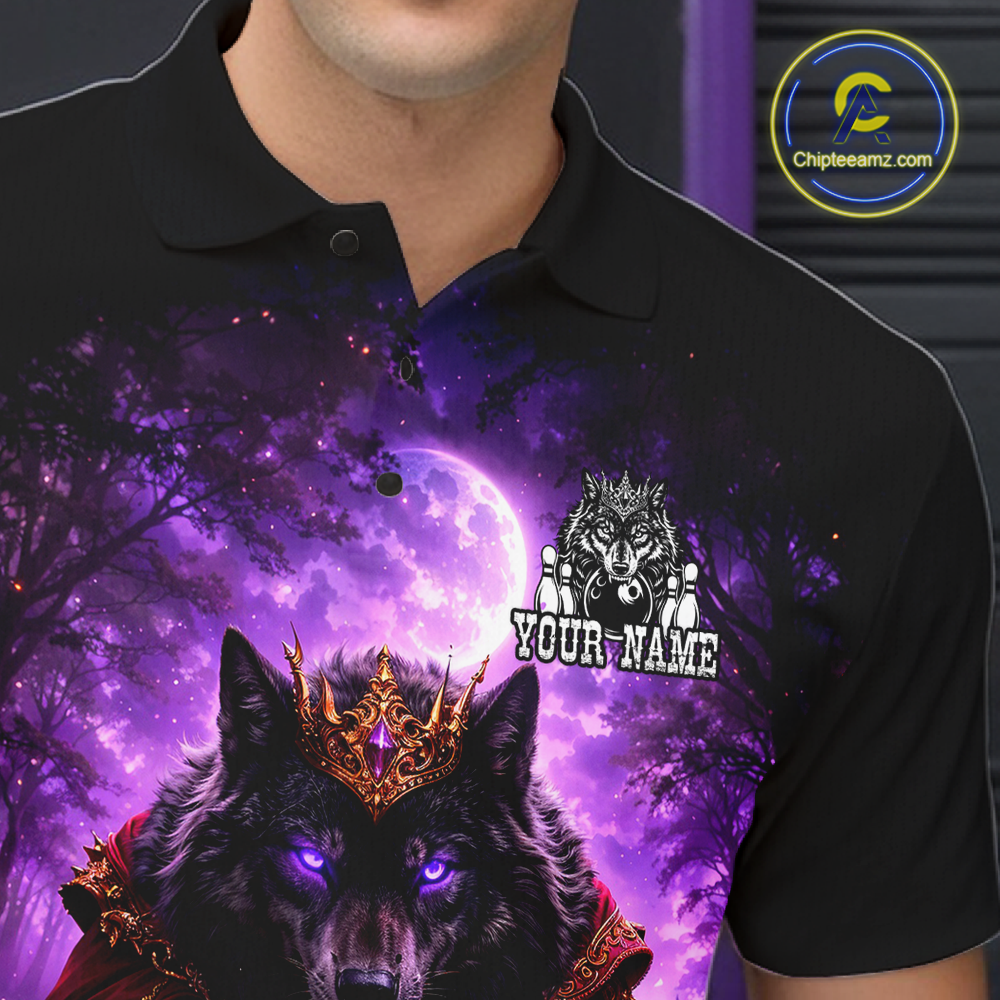 Personalized Night Realm King Wolf Bowling Shirt Crown Bowling Jersey