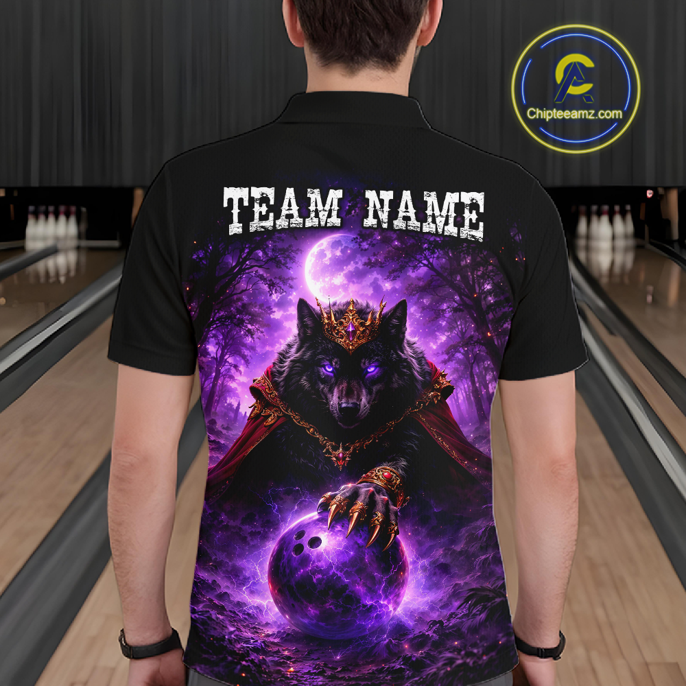 Personalized Night Realm King Wolf Bowling Shirt Crown Bowling Jersey
