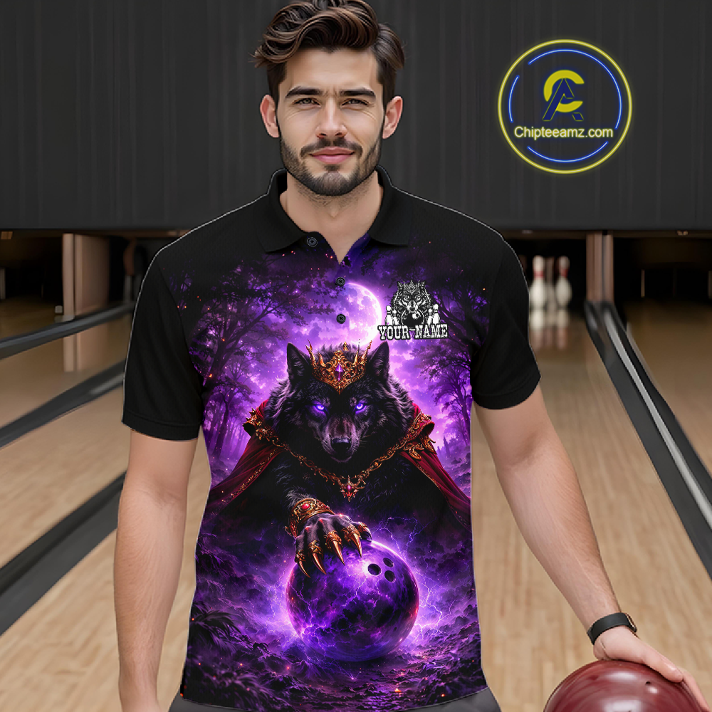 Personalized Night Realm King Wolf Bowling Shirt Crown Bowling Jersey