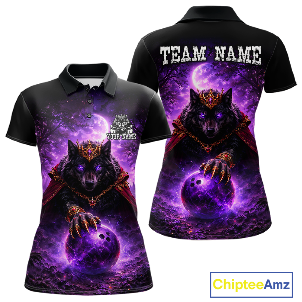 Personalized Night Realm King Wolf Bowling Shirt Crown Bowling Jersey