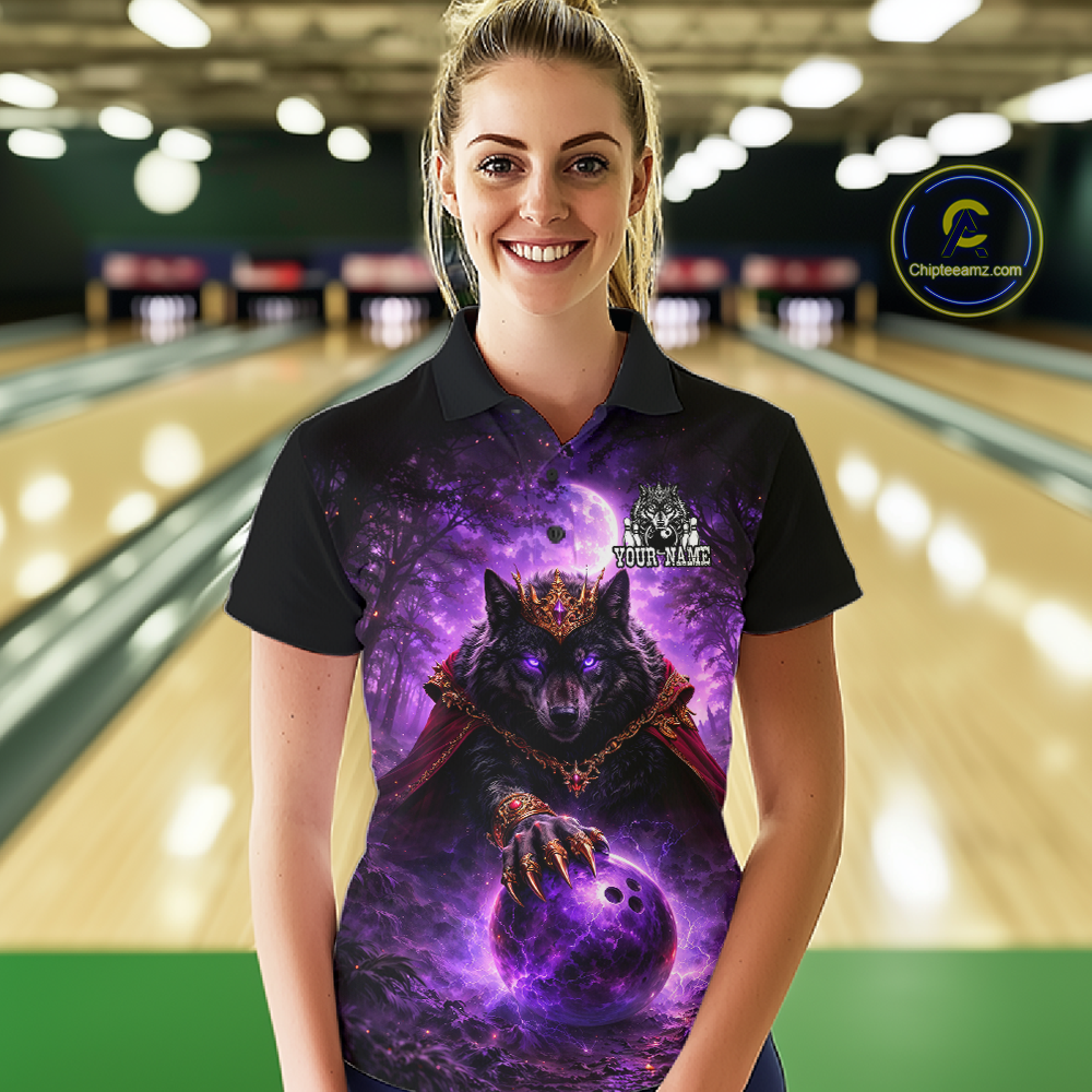 Personalized Night Realm King Wolf Bowling Shirt Crown Bowling Jersey