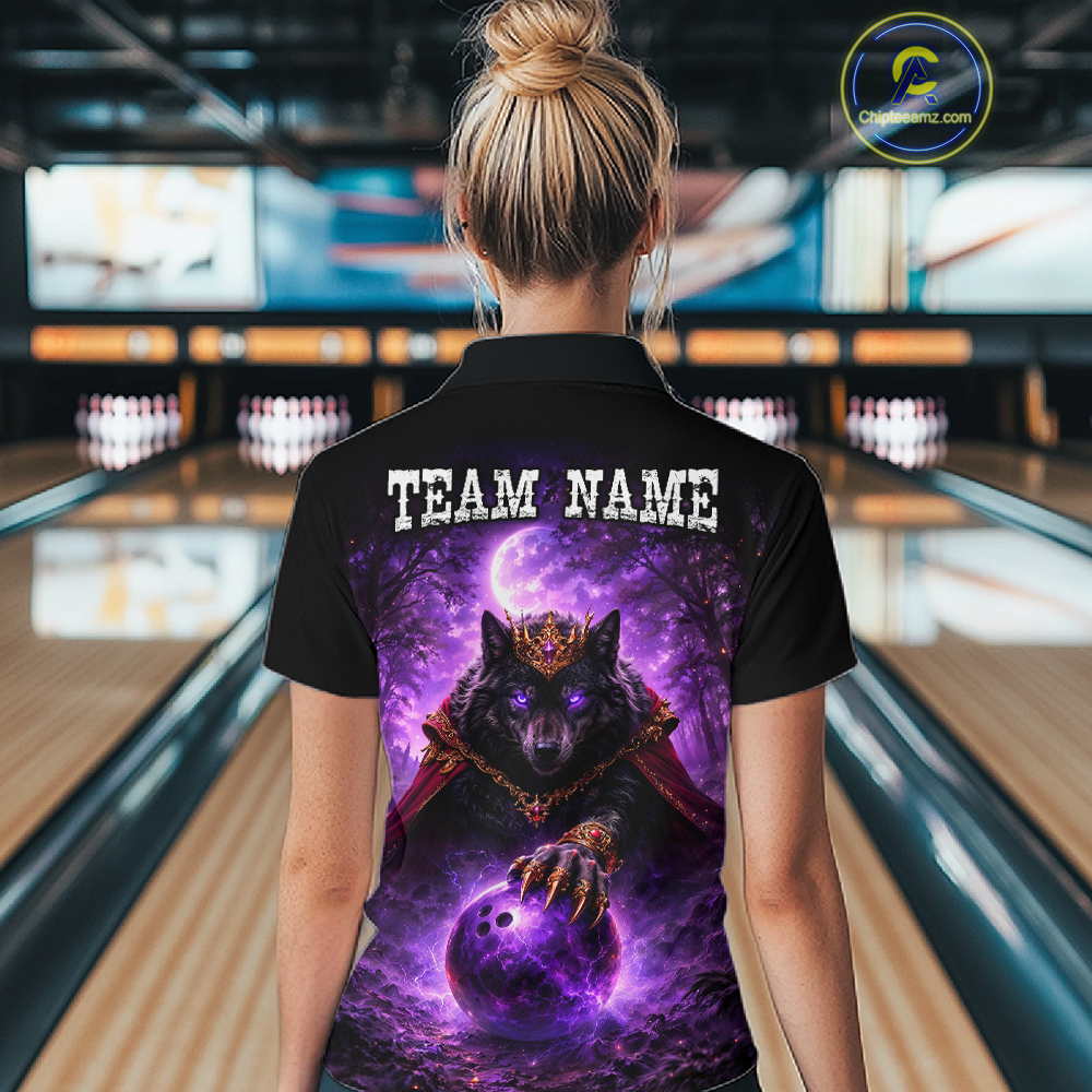 Personalized Night Realm King Wolf Bowling Shirt Crown Bowling Jersey