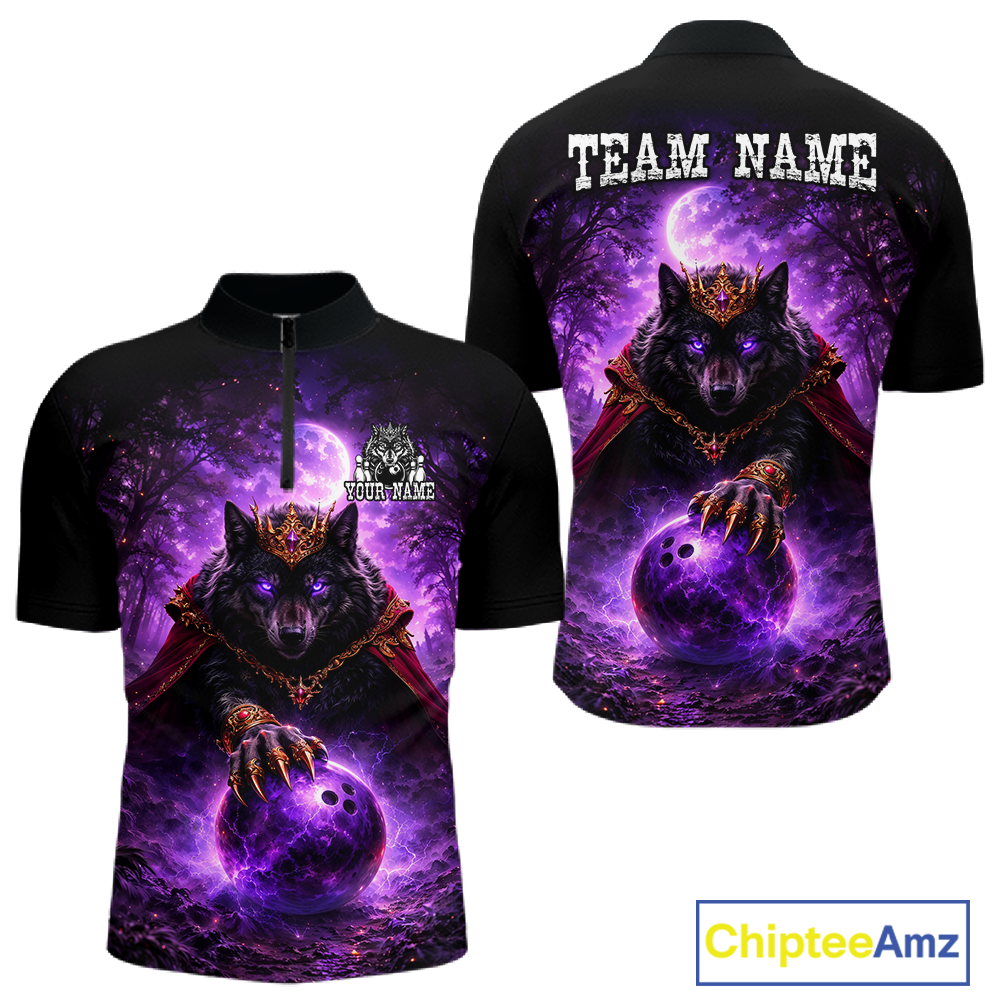 Personalized Night Realm King Wolf Bowling Shirt Crown Bowling Jersey