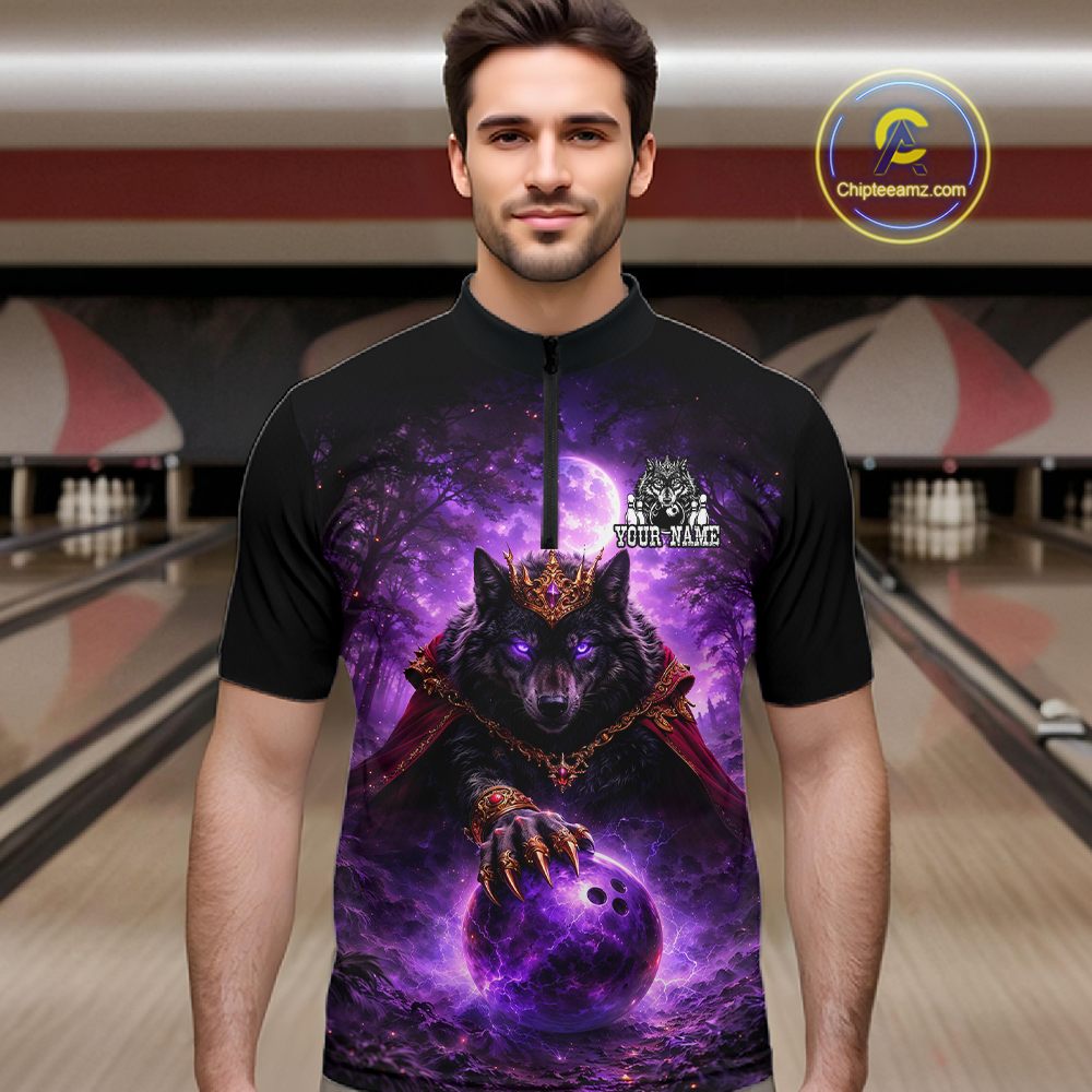 Personalized Night Realm King Wolf Bowling Shirt Crown Bowling Jersey