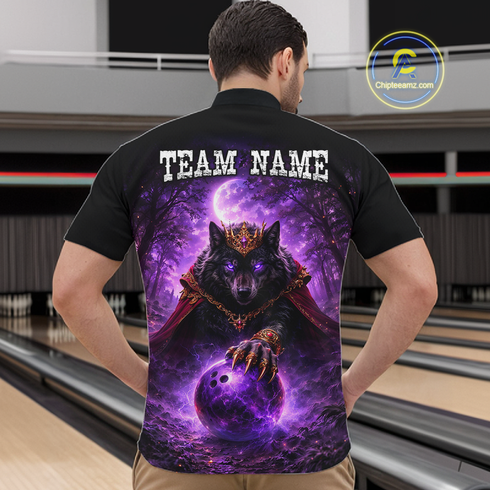 Personalized Night Realm King Wolf Bowling Shirt Crown Bowling Jersey
