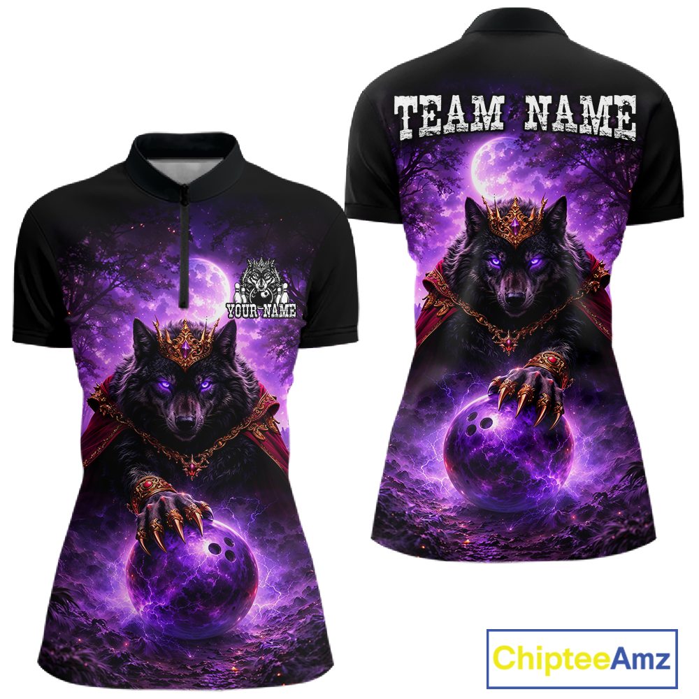 Personalized Night Realm King Wolf Bowling Shirt Crown Bowling Jersey