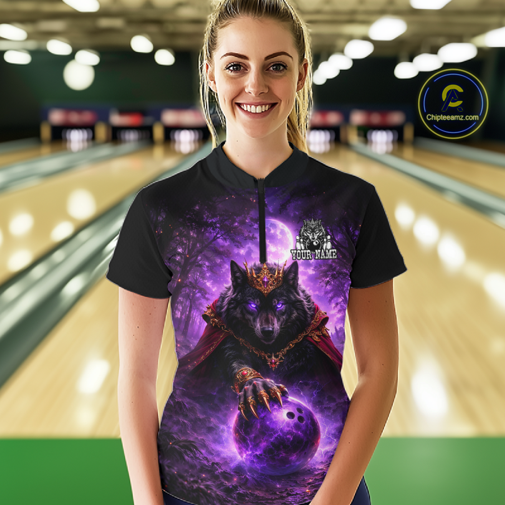 Personalized Night Realm King Wolf Bowling Shirt Crown Bowling Jersey