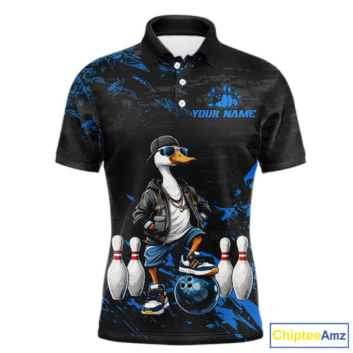 Personalized Blue Funny Goose Bowling Team Shirt Bowling League Jersey Polo & 1/4-Zip