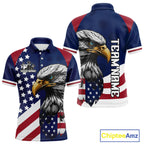 Custom US Flag Eagle Bowling Team Shirt Bowling League Jersey Polo & Quarter-Zip