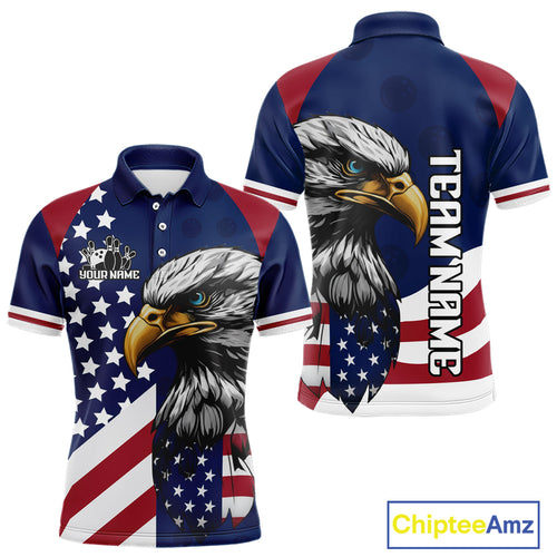 Custom US Flag Eagle Bowling Team Shirt Bowling League Jersey Polo & Quarter-Zip